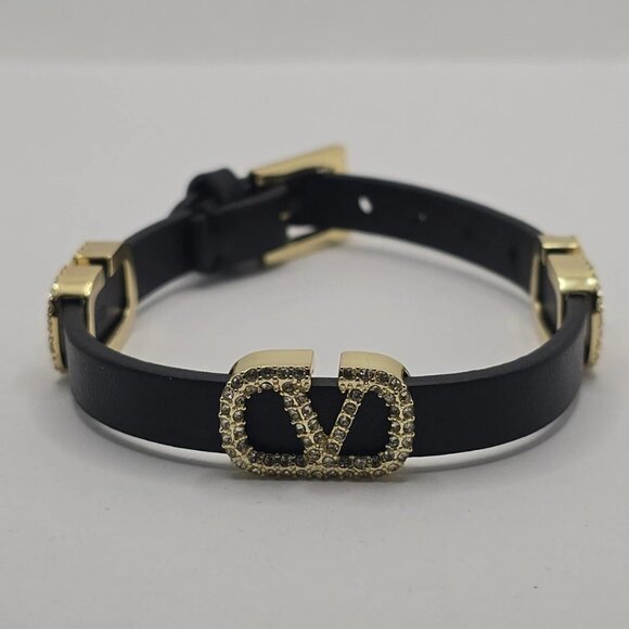 Valentino V Logo Signature Leather Bracelet in Black or Green - Picture 3 of 16